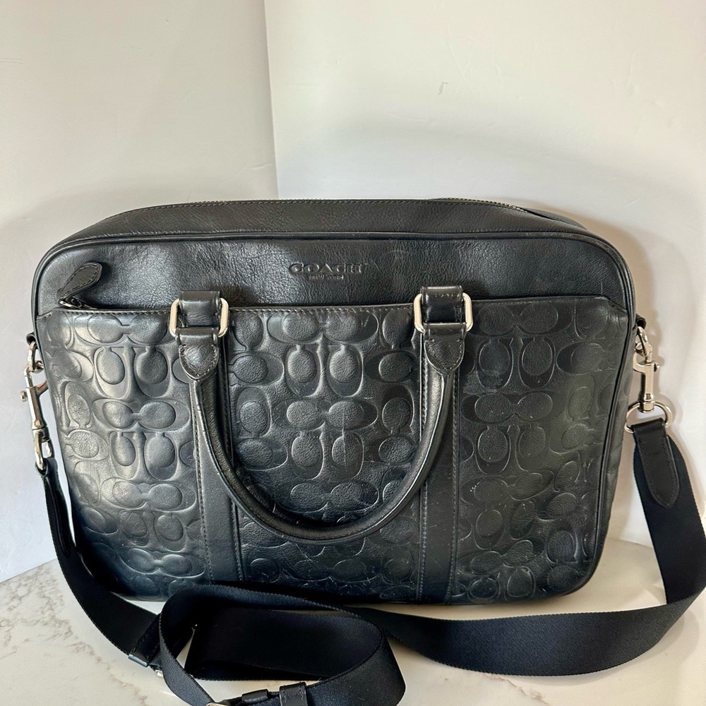 Coach Black Signature Leather Laptop Bag